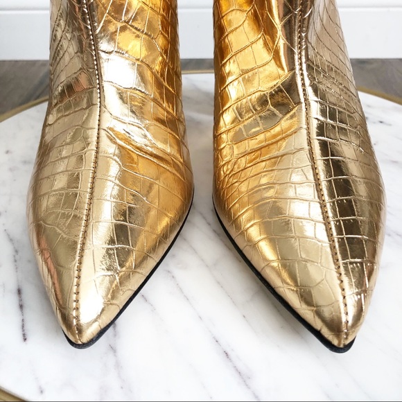 PARIS TEXAS Metallic Gold Croc Embossed Booties 40 - Picture 4 of 11